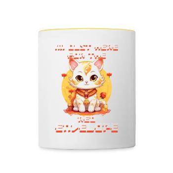 Chat porte-bonheur du Nouvel An chinois juste ici pour le - Mug contrasté - blanc/jaune - Devant
