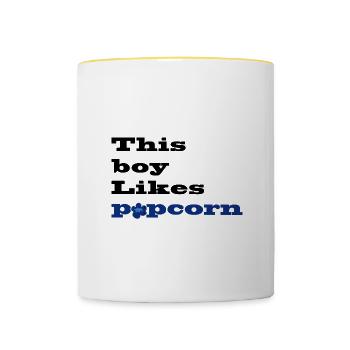 Boy Likes Popcorn Délicieux Popcorn et films - Mug contrasté - blanc/jaune - Devant