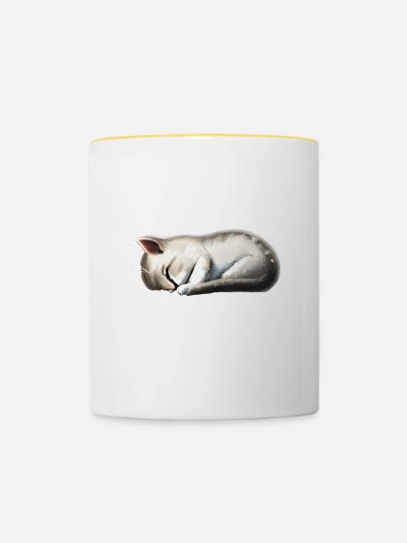 Schlafende Katze - Tasse zweifarbig - Weiß/Gelb