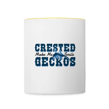 Crested Geckos Cute Lizard Reptiles Exotic Animals - Contrasting Mug - white/yellow - Front