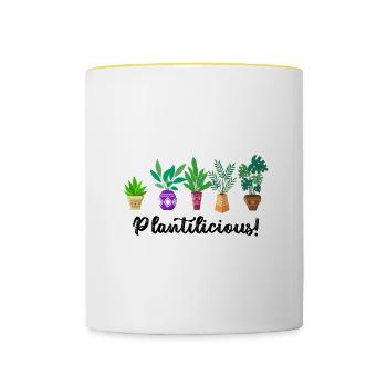 Plantilicious, citation amusante, plantes, - Mug contrasté - blanc/jaune - Devant