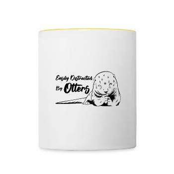 Distrait par de jolies loutres, animaux sauvages - Mug contrasté - blanc/jaune - Devant