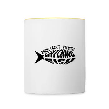 Beschäftigt Fische fangen Fliegenfischen Ironische - Tasse zweifarbig - Weiß/Gelb - Vorne