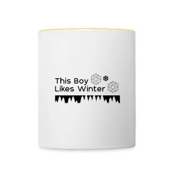 Un garçon aime les journées d'hiver agréables, la - Mug contrasté - blanc/jaune - Devant