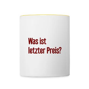 Was ist letzter Preis? - Tasse zweifarbig - Weiß/Gelb - Vorne
