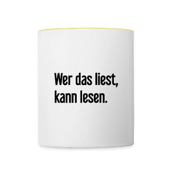 If you read this, you can read. - Contrasting Mug - white/yellow - Front