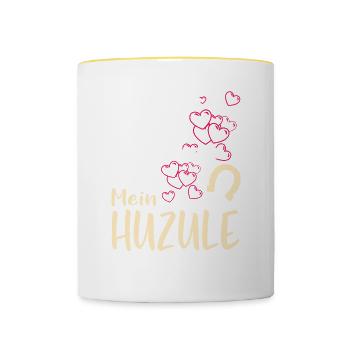 HUZULE - mein - Tasse zweifarbig - Weiß/Gelb - Vorne