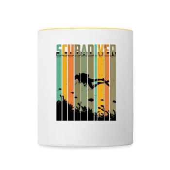 Diving Retro Diving Marine World Diver Diving - Contrasting Mug - white/yellow - Front