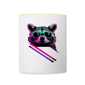 Damn cool retro raccoon - Contrasting Mug - white/yellow - Front