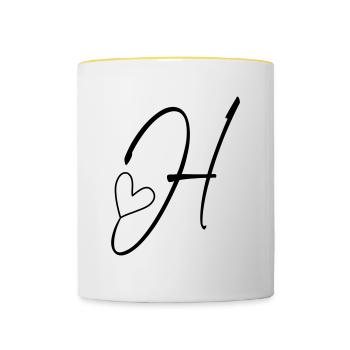 Buchstabe H Buchstabe-H Kalligrafie - Tasse zweifarbig - Weiß/Gelb - Vorne