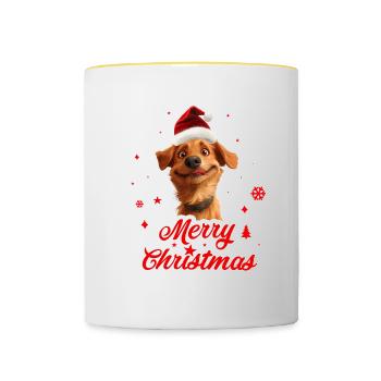 Frohe Weihnachten Hund - Tasse zweifarbig - Weiß/Gelb - Vorne