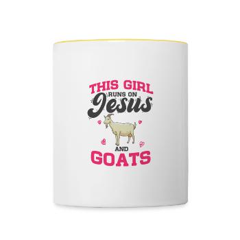 La femme du fermier de chèvres Cette fille court sur Jésus et les chèvres - Mug contrasté - blanc/jaune - Devant