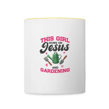Gardener This Girl Runs On Jesus And Gardening - Contrasting Mug - white/yellow - Front