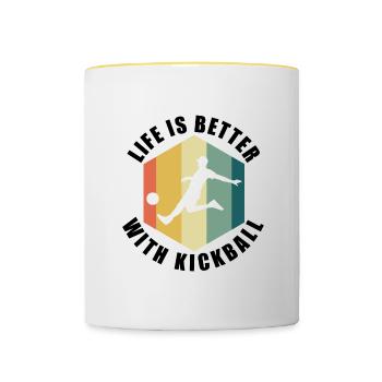 Kickball-Training Lustiges Sprichwort Leben mit - Tasse zweifarbig - Weiß/Gelb - Vorne