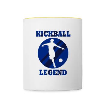 Kickball Legend Citation drôle de ballon de sport - Mug contrasté - blanc/jaune - Devant