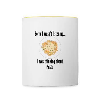 Manger des spaghettis drôle de citation - Mug contrasté - blanc/jaune - Devant