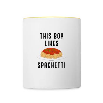 Garçon aime manger des spaghettis - Mug contrasté - blanc/jaune - Devant