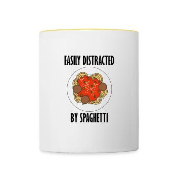 Distrait par les nouilles de pâtes drôle disant - Mug contrasté - blanc/jaune - Devant