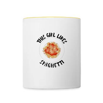 Spaghetti Lover drôle disant fille aime les pâtes - Mug contrasté - blanc/jaune - Devant