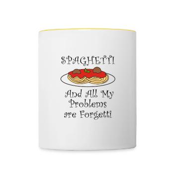 Italian Food Ironic Quote Spaghetti Problems - Contrasting Mug - white/yellow - Front