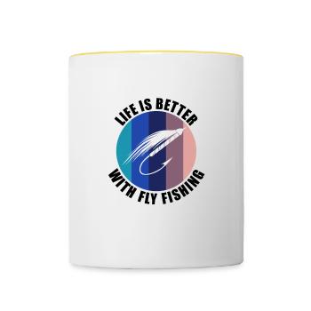 Life With Fly Fishing Ironic Saying Fisherman - Contrasting Mug - white/yellow - Front