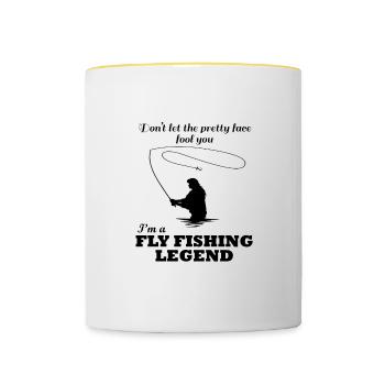 Fly Fishing Ironic Quote Fisherwoman Trout - Contrasting Mug - white/yellow - Front