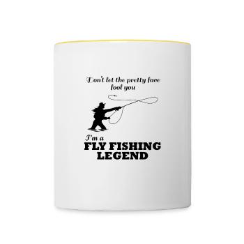 Ironic Quote Fly Fishing Girl Fisherwoman - Contrasting Mug - white/yellow - Front