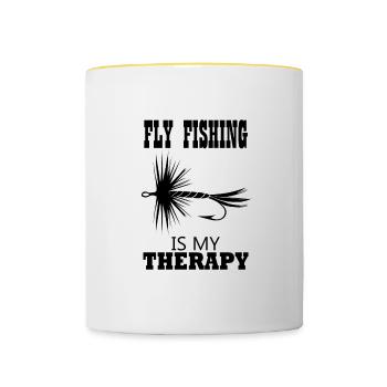 Pêche à la mouche en tant que truite thérapeutique - Mug contrasté - blanc/jaune - Devant