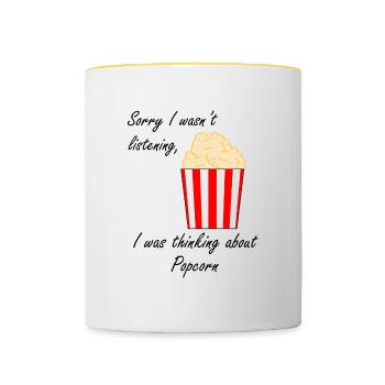 Popcorn essen Lustiges Sprichwort Über Pop Corn - Tasse zweifarbig - Weiß/Gelb - Vorne