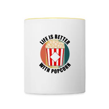 La vie avec Popcorn Ironic Quote Films - Mug contrasté - blanc/jaune - Devant