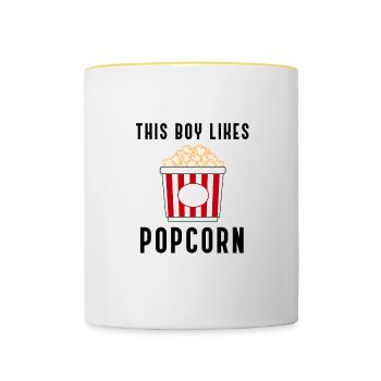 Junge mag Popcorn Lustiges Zitat Filme anschauen - Tasse zweifarbig - Weiß/Gelb - Vorne