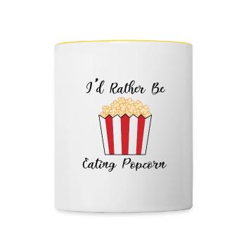 Mais essen Lustiges Zitat Popcorn essen - Tasse zweifarbig - Weiß/Gelb - Vorne