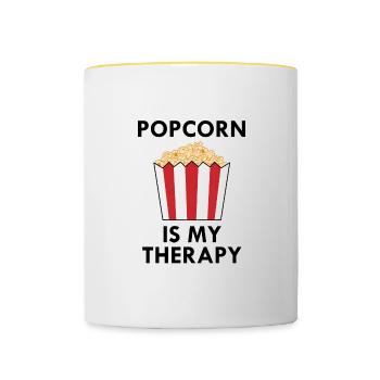 Ironischer Popcornkoch Sprichwort Popcorn essen - Tasse zweifarbig - Weiß/Gelb - Vorne