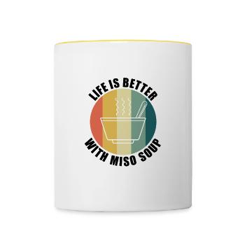 Chef cuisinier japonais amateur de soupe miso - Mug contrasté - blanc/jaune - Devant