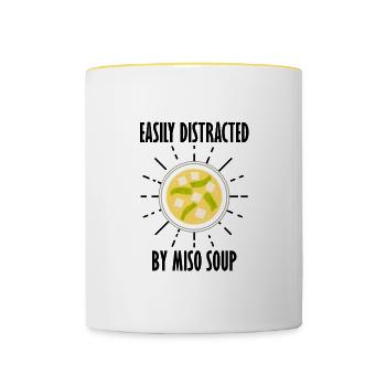 Distracted by Miso Soup Ironic Saying Japanese - Contrasting Mug - white/yellow - Front