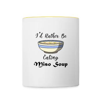 Manger de la soupe miso Nouilles Ramen Food - Mug contrasté - blanc/jaune - Devant