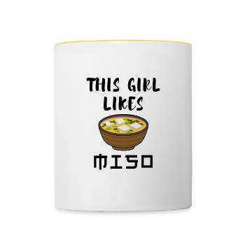 Mädchen mag Miso-Suppe Ramen Nudeln Japanisches - Tasse zweifarbig - Weiß/Gelb - Vorne