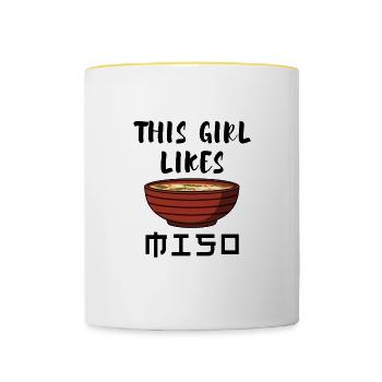 Mädchen mag Miso-Suppe Japanisches Ramen-Essen - Tasse zweifarbig - Weiß/Gelb - Vorne