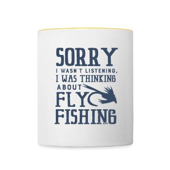 Penser à la pêche à la mouche - Mug contrasté - blanc/jaune - Devant