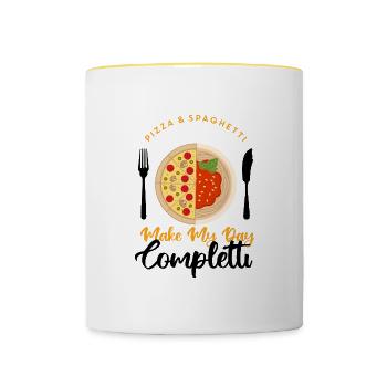 Pizza und Spaghetti machen Probleme Forgetti Pasta - Tasse zweifarbig - Weiß/Gelb - Vorne