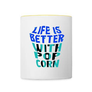 Leben mit Popcorn beim Essen von Maisgemüse - Tasse zweifarbig - Weiß/Gelb - Vorne