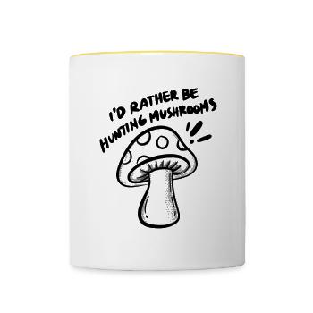 Eating Mushrooms Funny Quote Growing Mushrooms - Contrasting Mug - white/yellow - Front