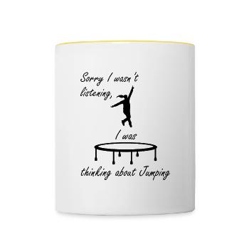 Trampoline Jumping Thinking About Jumping - Contrasting Mug - white/yellow - Front