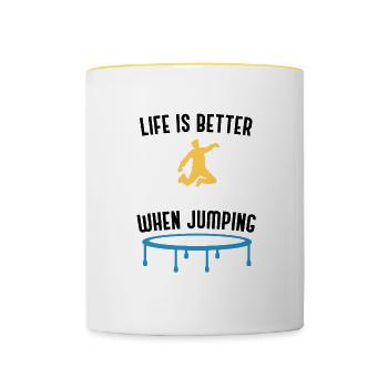 Ironic Quote Life With Jumping Trampoline - Contrasting Mug - white/yellow - Front