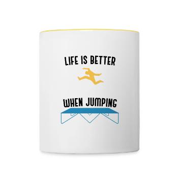 Life With Trampoline Jumping Hobby Trampolinist - Contrasting Mug - white/yellow - Front
