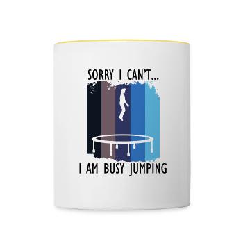 Busy Jumping Trampoline Ironic Saying Bounce - Contrasting Mug - white/yellow - Front