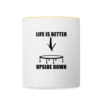 Life Upside Down Springen, Trampolin, Ho - Tasse zweifarbig - Weiß/Gelb - Vorne
