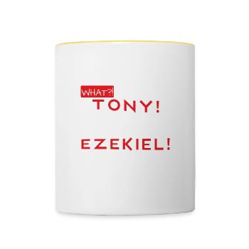Tony and Ezekiel Meme Video Roof Shouting Yelling - Contrasting Mug - white/yellow - Front
