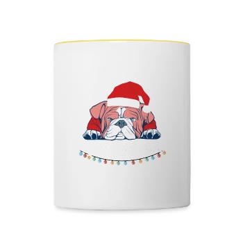 Merry Christmas Hund süß Mops Möpse Hunderasse - Tasse zweifarbig - Weiß/Gelb - Vorne