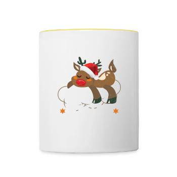 Winter schlaf Shirt Rentier schlafen faul kalt - Tasse zweifarbig - Weiß/Gelb - Vorne